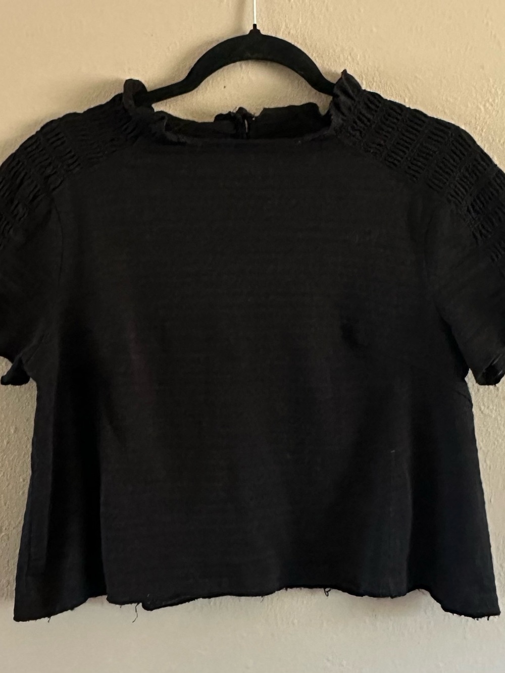 Free People Black Short-Sleeve Smocked Shoulder Top